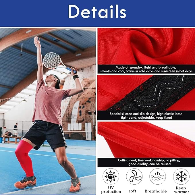Skylety Leg Sleeves Compression Long Knee Sleeve UV Protect for Men Women Sport Basketball Football