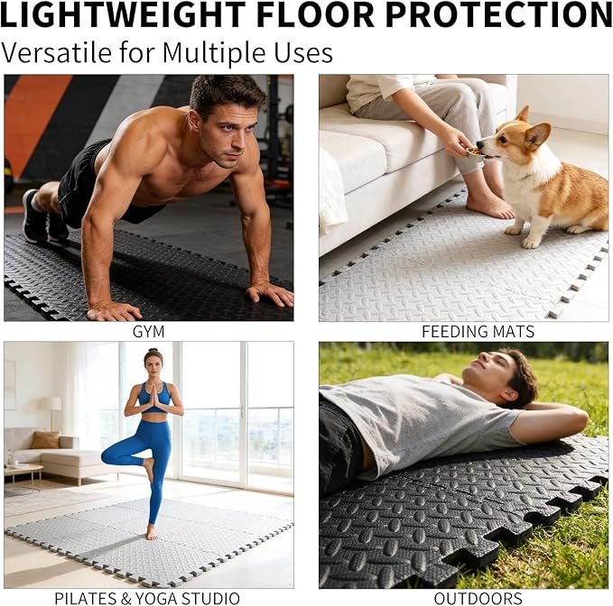Gym Mats for Home Gym, 18 PCS Interlocking Foam Floor Tiles, EVA Workout Mats 12.6"x12.6"x0.4", Anti-Slip Exercise Mat Tiles, Puzzle Gym Flooring for Home, Garage, Fitness Equipment