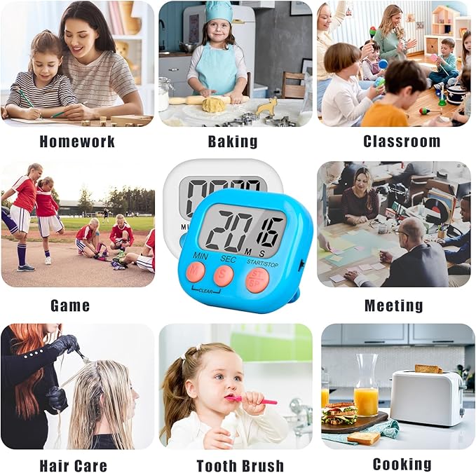 ZILLEEN Classroom Timer for Kids Teachers 4 Pack Digital Timers, Blue & White
