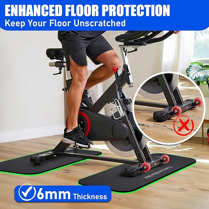 TOBWOLF 2PCS Non-Slip Mat Compatible with Peloton Bike, Concept 2 Rowing Machine, Exercise Bike Mat, Mat Protect Hardwood Floor Carpet for Home Gym, Workout Mat for Bike Trainer, Stationary Spin Bike