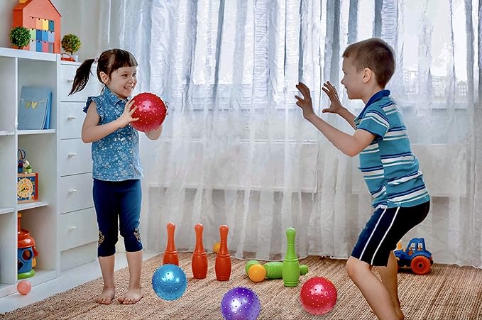 Bedwina Knobby Balls - Bulk 7 Inch Sensory and Spiky Massage Stress Balls for Toddlers, with Pump, Fun & Bouncy for Toddler, Kids Party Favors, Stocking Stuffers