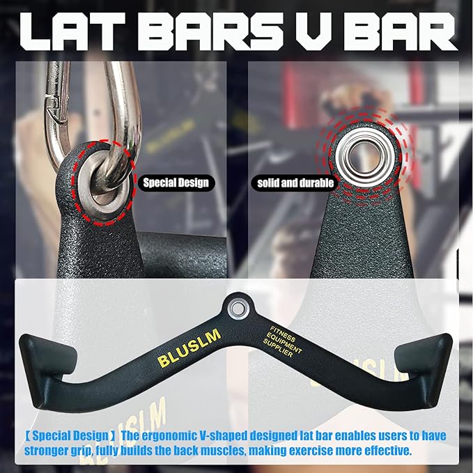 LAT Pull Down Bar for Cable Machine, LAT Pulldown Attachments T-bar V-bar Cable Attachment for Gym, Back Tricep Strength Training Handle