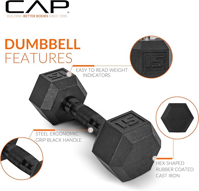 CAP Barbell 150 LB Coated Hex Dumbbell Weight Set with Vertical Rack | Multiple Options