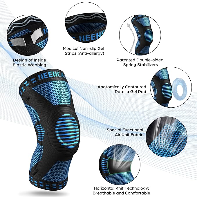 NEENCA 2 Pack Knee Braces for Knee Pain, Compression Knee Sleeves with Patella Gel Pad & Side Stabilizers, Knee Support for Meniscus Tear, Arthritis, Joint Pain, ACL, Runner, Workout