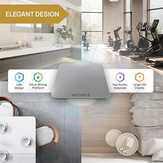 INEVIFIT Smart Bathroom Scale, Highly Accurate Bluetooth Digital Bathroom Body Weight Scale, Precisely Measures Weight & BMI for Unlimited Users