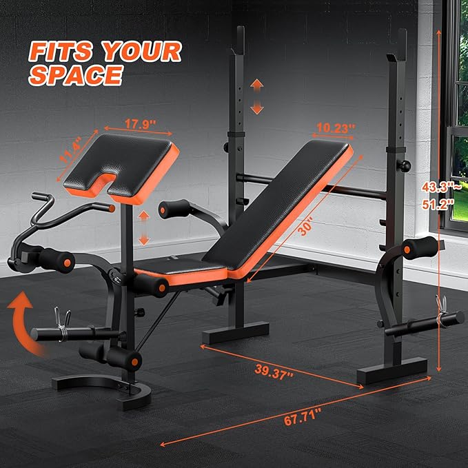 990LBS 6 in 1 Weight Bench Set with Leg Extension/Curl and Preacher Curl, Bench Press Set with Barbell Rack, Workout Benches for Home
