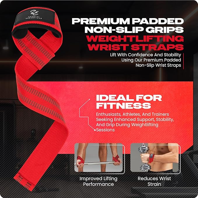 Special Essentials 2 Pack of Wrist Straps for Weightlifting - Two-Sided Anti Slip Silicone Grip & Padded Neoprene - Durable Gym Lifting Straps for Men and Women for Bodybuilding & Powerlifting