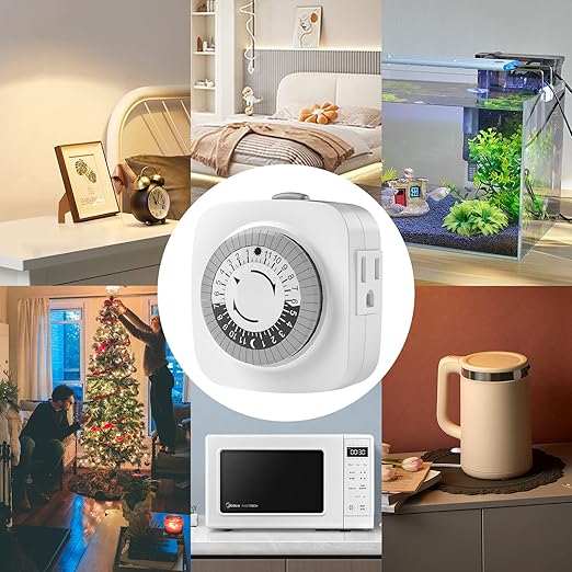 24 Hour Indoor Mechanical Timer with 2 Ground 3 Plug Socket Timer，30 min Daily on/Off Cycle for Lamps, Christmas Tree Lights, ETL Certified, White，2 Pack
