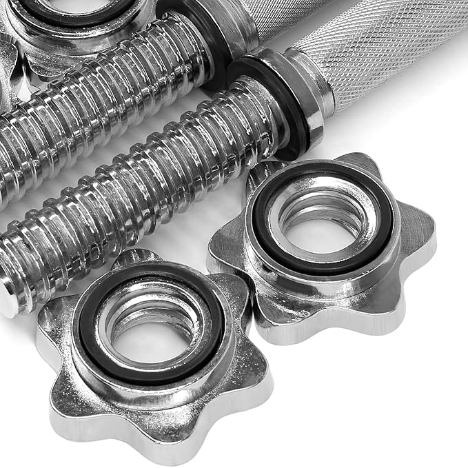 Yes4All Threaded Dumbbell Handles, Build Your Own Secure 14/16/18/24 Inch Dumbbell Bar Pair, Fit 1”–1.15” Plates Adjustable for Strength Progress, Non-Slip Star-Lock Collars, Tight Grip