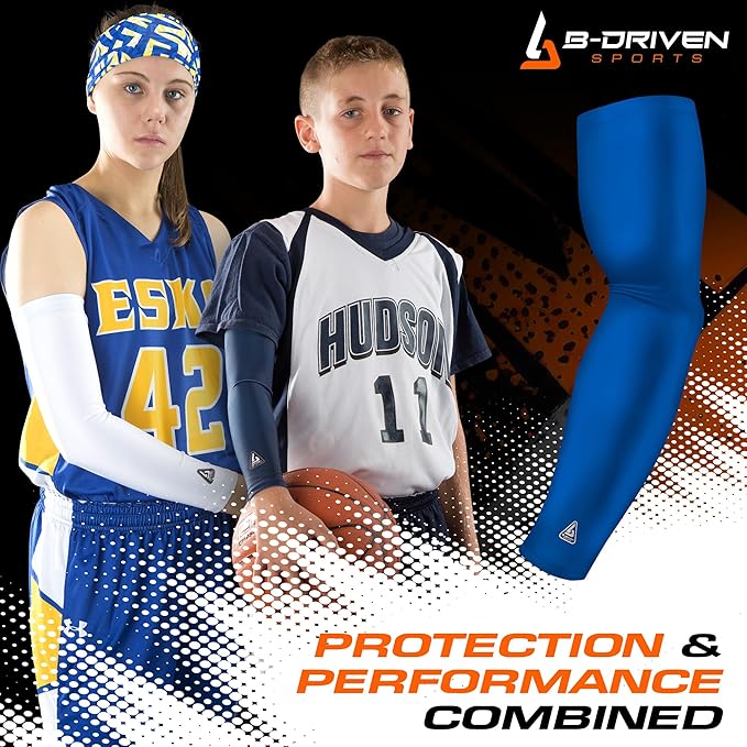 B-Driven Sports Pro-Fit Compression Arm Sleeve for Men, Women & Youth, Volleyball Baseball Basketball Weightlifting - Single