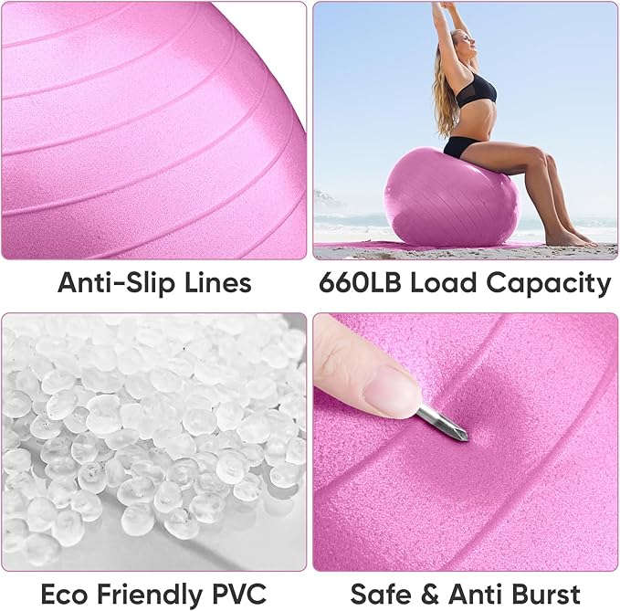APEXUP Yoga Ball Exercise Ball Anti Slip Heavy Duty for Fitness, Balance & Core Workout, Balance Training, Pregnancy & Physical Therapy, 5 Sizes