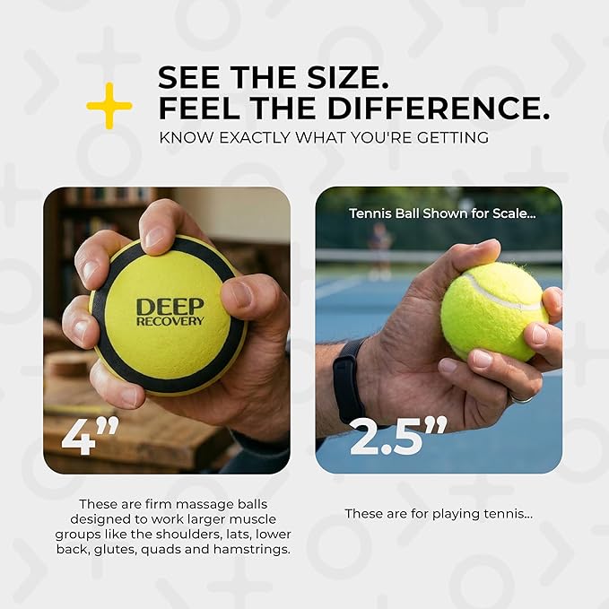 Deep Recovery Yoga Deep Tissue Massage Ball Set, Firm Density – 4-Inch Myofascial Release Balls for Feet, Back, Neck, Legs & Arms – Trigger Point & Mobility Therapy (2-Pack)