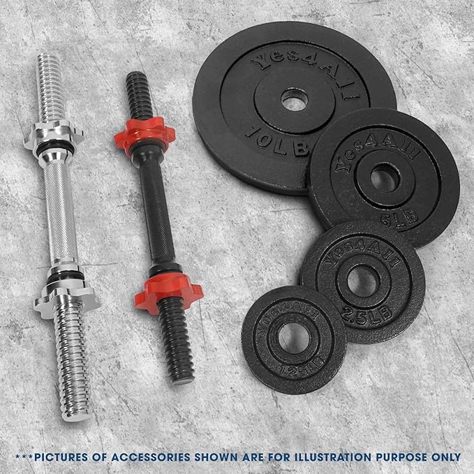 Yes4All 1.15 Inch Cast Iron Weight Plate - Ideal for Dumbbell Handle, Strength Training & Weightlifting (Set) - 1.25 + 2.5 + 5 +10lbs - Pair (Set of 8)