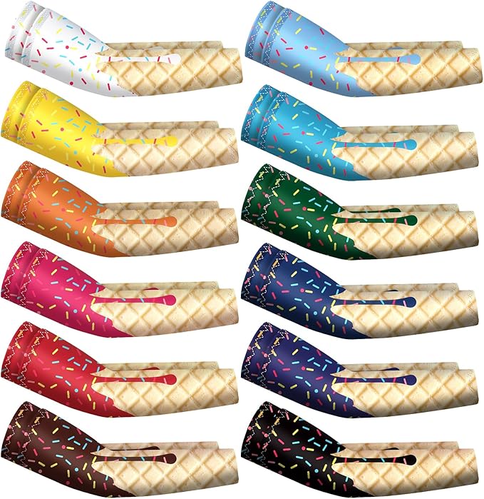 Newcotte 12 Pairs Arm Sleeves for Kids Compression Football Baseball Arm Sleeve Youth UV Protection Breathable Cooling Sleeve