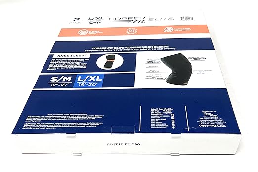 Copperfit Elite Knee Support Knee Sleeve for Joint Pain and Arthritis Relief L/XL - 2 Pack