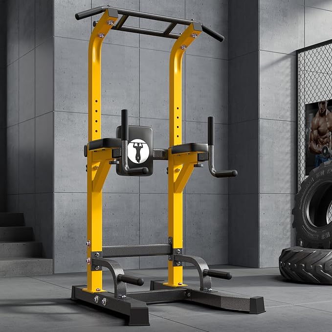 SogesHome Power Tower Pull Up Bar Dip Stand, 10 Adjustable Height Free Standing Assistive Trainer Dip Station, Multi-Function Strength Training Fitness Workout Station for Home Gym Fitness Equipment