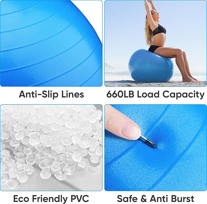 APEXUP Yoga Ball Exercise Ball Anti Slip Heavy Duty for Fitness, Balance & Core Workout, Balance Training, Pregnancy & Physical Therapy, 5 Sizes