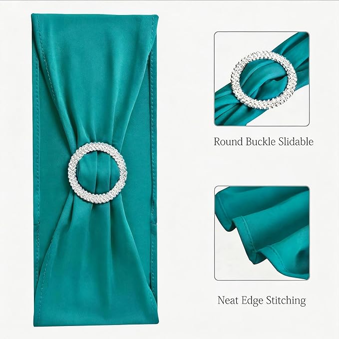 50 Pack Stretch Dark Turquoise Chair Sashes Bows for Wedding Teal Chair Bands with Buckles Party Feast Banquet Restaurant Bridal Shower Outdoor Event Decoration