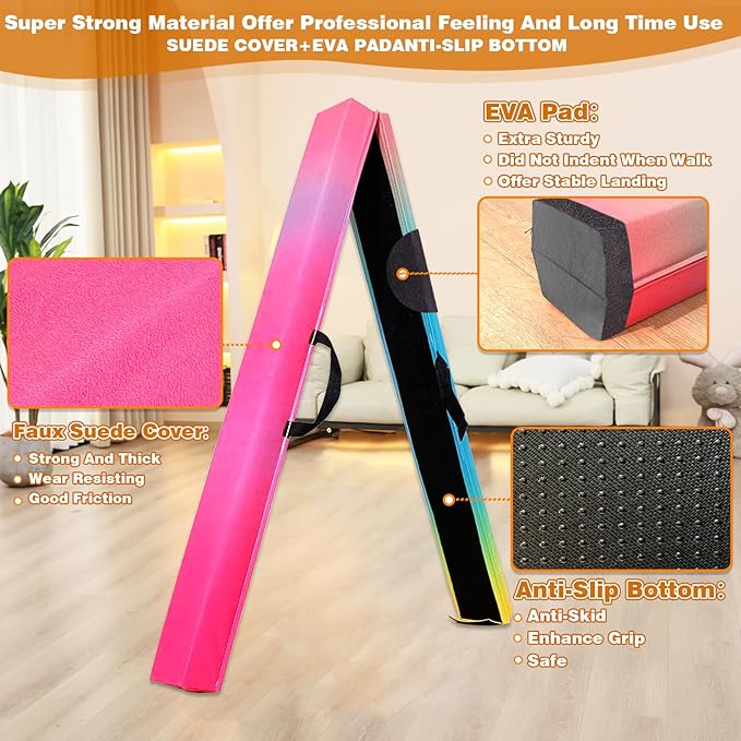 MARFULA 6 FT / 8 FT / 9 FT Folding Gymnastics Beam Foam Balance Floor Beam - Extra Firm - Suede Cover - Anti Slip Bottom with Carry Bag for Kids/Adults Home Use