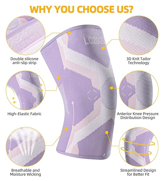 Knee Braces 2-Pack - Compression Sleeves for Men & Women, Knee Pain Relief for Arthritis, Meniscus Tear, Running, Gym, Basketball - Purple XL(Check Sizing)