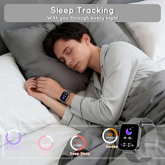 Smart Watch for Men Women, 30+ Day Long Battery 44MM Fitness Smartwatch for iPhone Android Phones with Bluetooth Call/Step Tracker/Heart Rate SpO2/Sleep Monitor, 120+ Sports Modes, 1000mAh/3 Bands