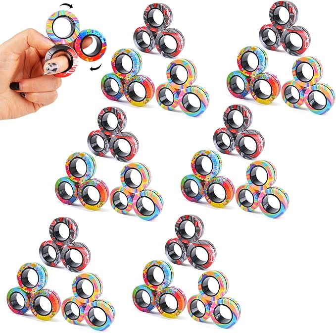 Cevioce Easter Basket Stuffers for Teens Boys Girls 54Pcs Magnetic Rings Fidget Toy Set, ADHD Anxiety Magnetic Fidget Toys Adults Fidget Spinner Rings for Relief, Easter Gifts for Kids Year Old