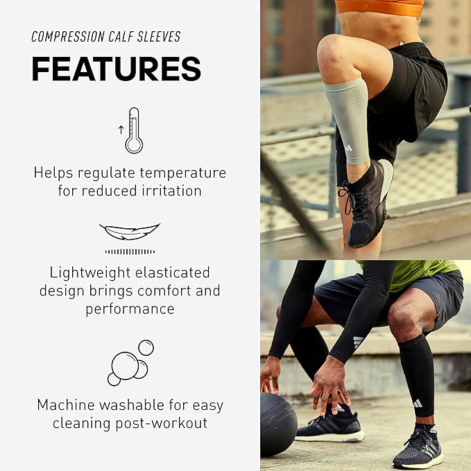 adidas Aeroready Compression Calf Sleeves, Lightweight, Moisture-Wicking Calf Compression Sleeves