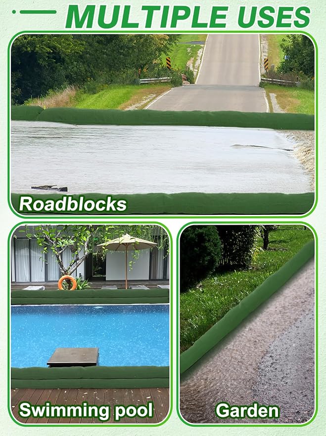 4Pcs 10'× 6'' Long Sand Bags for Flooding - Thickened Canvas Flood Protection Sandbag Tube with Elastic Band, Reusable Flood Rain Wind Barrier Sand Bag Tube for Door Window Flood Control