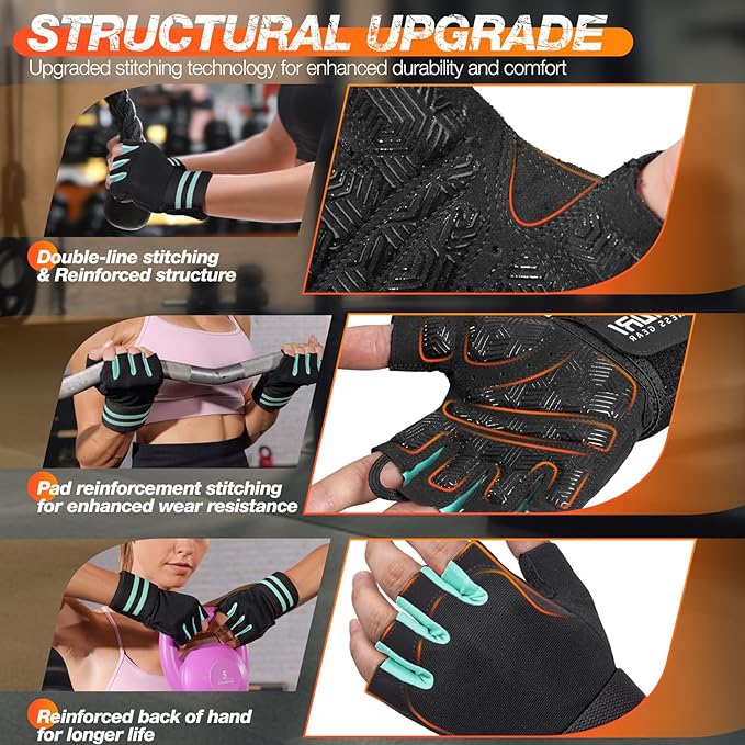 SIMARI Workout Gym Gloves for Men Women, Weight Lifting Gloves with Wrist Wrap Support, SBR Pad Grip for Full Palm Protection, for Exercise, Fitness, Dumbbells, Barbell, Climbing, Fingerless