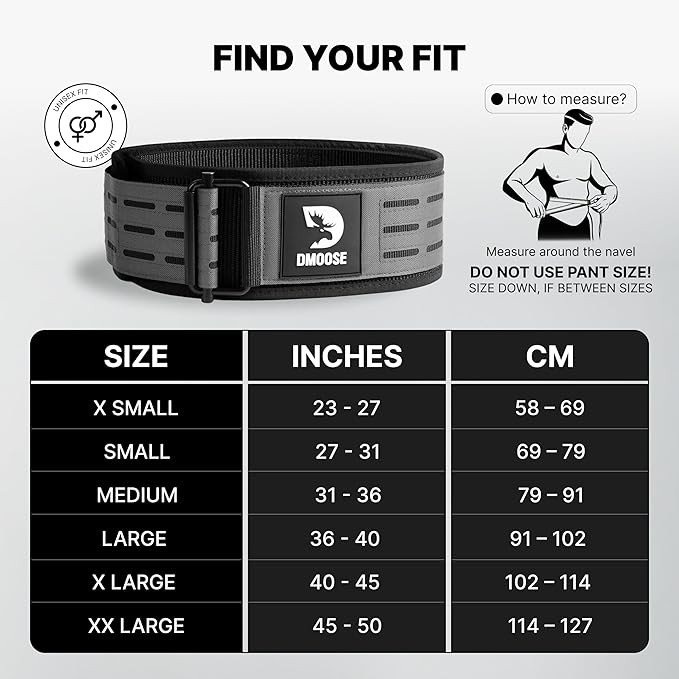 DMoose Weight Lifting Belt - Auto Locking Gym Belt for Olympic Training, WOD, Cross Training for Men and Women - 4" Nylon Workout belt with Adjustable Buckle - Provides Lumbar Support and Stability