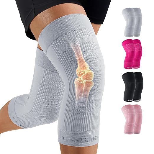 CAMBIVO Knee Brace for Women and Men (2 Pack), Ultra-Thin Lightweight Knee Compression Sleeve (Gray, Medium)