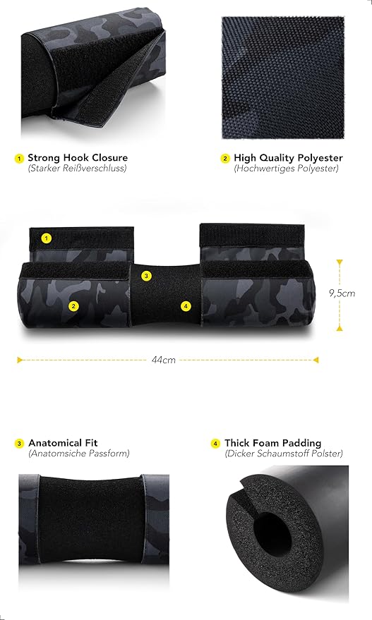Fitgriff® Barbell Hip Thrust Pad for Squats, Lunges & Glute Bridges – Weightlifting Cushion for Neck & Shoulder Protection – Fits Olympic & Standard Bars