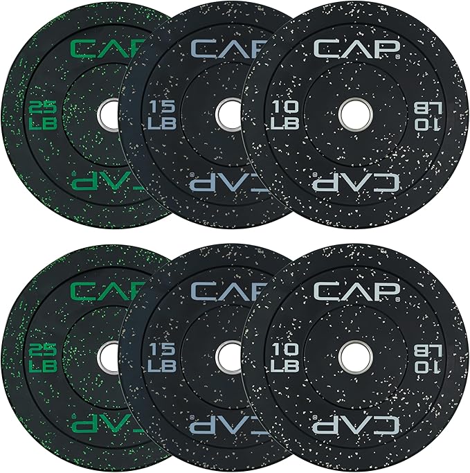 CAP 2-inch Olympic Bumper Plate Weight Set | 100-370 lbs | Multiple Colors | Storage Rack Optional