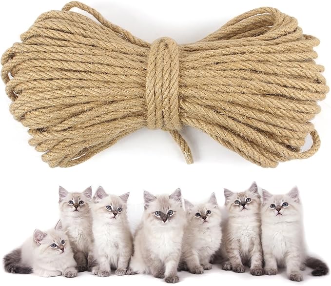 DEDU Sisal Rope 1/4 Inch X 100 Ft, Natural Hemp Rope Twine Twisted 4 Strand, Idea for Crafts Heavy Duty Multipurpose for Cat Scratcher, Docks, DIY Projects.