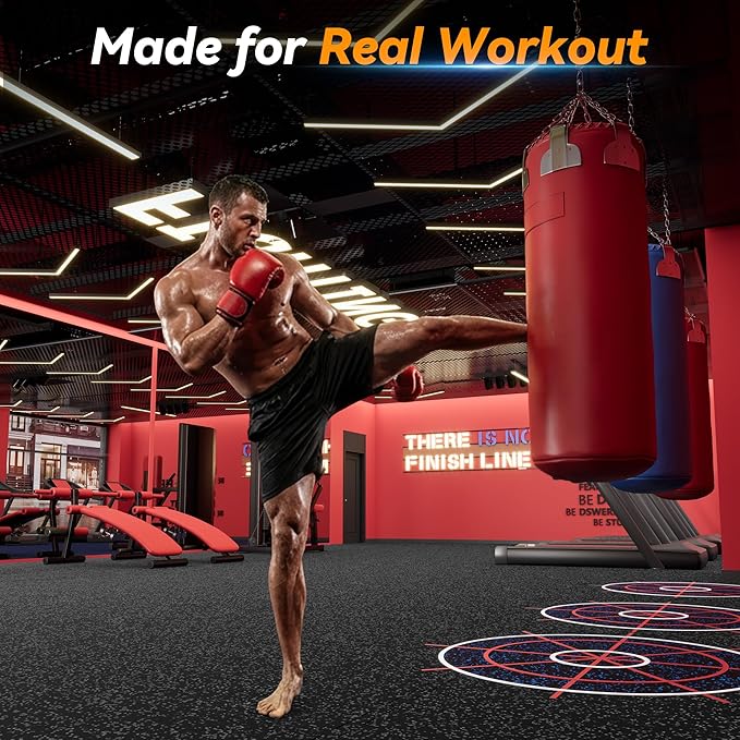 SUPERJARE 1" Extra-Thick Rubber Top Exercise Mat, Puzzle Gym Flooring for Home Gym, Gym Mat for Workout Equipment, Interlocking Floor Tiles with EVA Foam, 24 Pcs 96 Sq Ft, Black/Grey