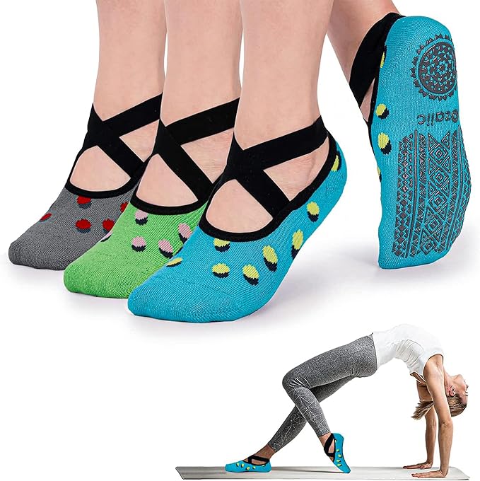Ozaiic Pilates Socks for Women Non Slip Grip, Yoga Socks with Grippers for Barre, Hospital, Ballet, Dance, Barefoot Workout