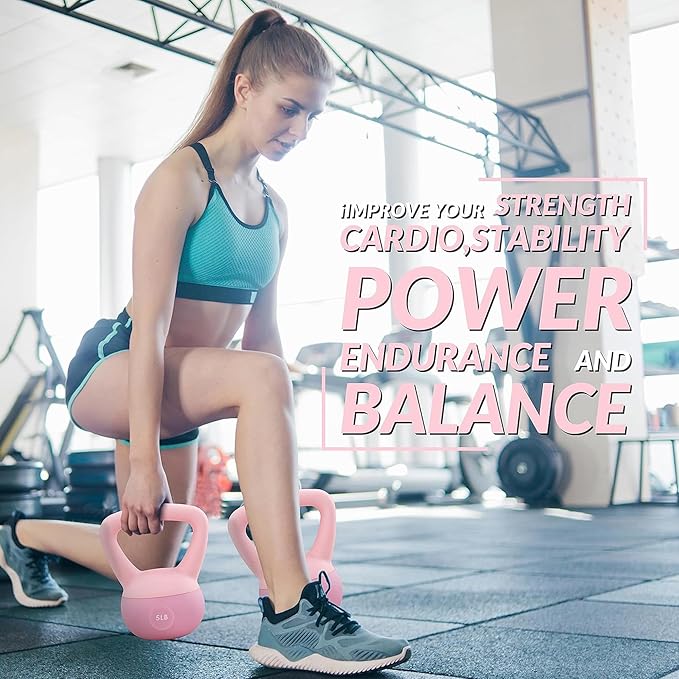 Fitvids Soft Kettlebells - Sea and Iron Sand Filled Weights for Women and Men - Color Coded Soft Vinyl Kettlebells, Multiple Sizes