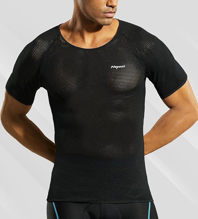 Nepest Mens Vests/Short Sleeve Biking Base Layer Mesh Sleeveless Cycling Baselayer Bicycle Ultralight Undershirts