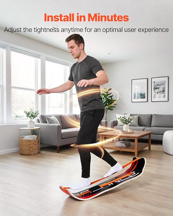 VEVOR Balance Board, Wobble Board Trainer for Adults, Premium Wooden Curved Balance Training Equipment, Compact & Lightweight for Core Workouts, Standing Desk Exercise, Home Gym, Yoga & More, Orange