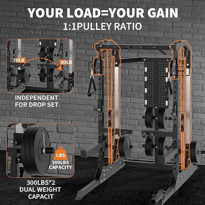 GarveeLife Power Cage, 2000LB Power Rack with Dual Independent Pulley System, Squat Rack with Adjustable Cable Crossover, Multi-Function Home Gym Workout Machine for Home