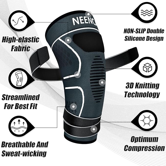 NEENCA Knee Braces for Knee Pain- 2 Pack Knee Sleeves for Pain Relief Set, Knee Compression Sleeves with Adjustable Straps for Best Fit, for Sports, Runner, Meniscus Tear, ACL, Arthritis, Joint Pain..