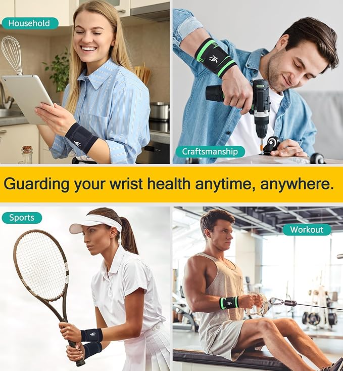 HiRui Wrist Brace Wrist Wraps Compression Wrist Strap, Wrist Support for Work Fitness Weightlifting Sprains Tendonitis, Carpal Tunnel Arthritis, Pain Relief, Adjustable Wristbands 2 PACK (Black, L)