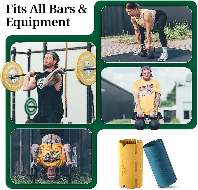 Tribus - Thick Grips for Dumbbells and Barbells, 2.05" & 2.44" Thick Dumbbell Grips for Men and Women, Extreme Arm & Forearm Builder Grip Strength, Barbell Grip for Weight Lifting