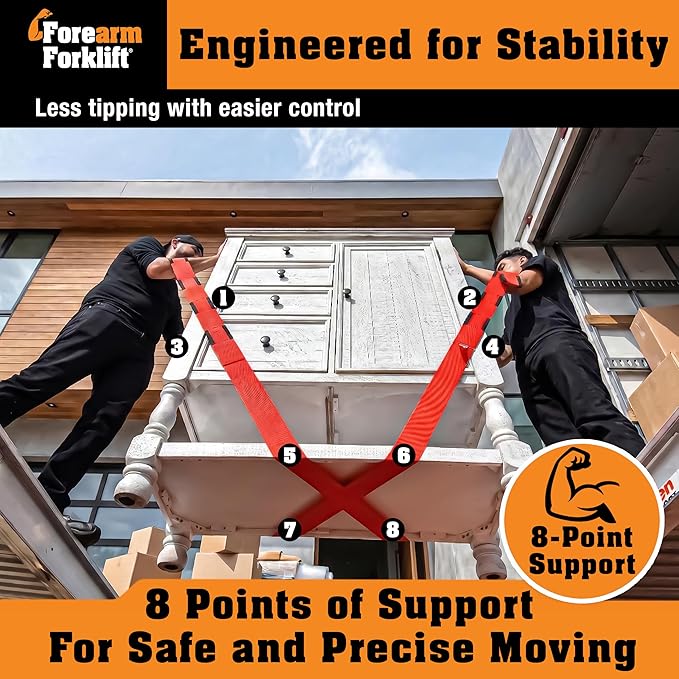 Furniture Moving Straps, 2-Person Lifting Strap for Furniture & Appliances, Furniture Lifting Tool Set with Moving Straps for Lifting, 800 lb Capacity, Forearm Forklift Firehouse Red