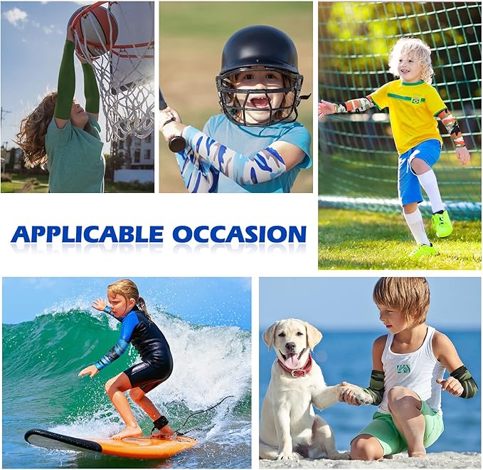 Mepase 14 Pairs Arm Sleeves for Kids UV Sun Protection Cooling Arm Compression Cover Boys Baseball Football Basketball Sport