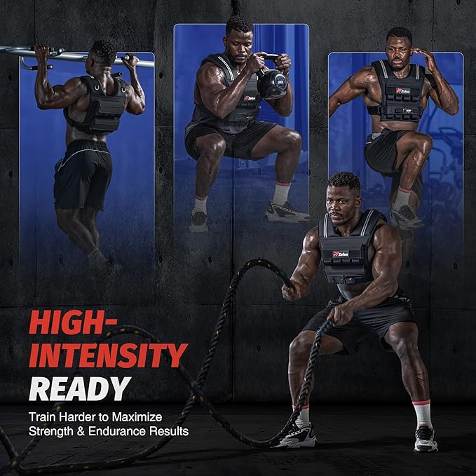 ZELUS Weighted Vest Men, 23/36/45 lb. Weight Vest with 10/16/20 Adjustable Iron Weights for Muscle Building Strength & Functional Training, Weighted Vest for Men with Reflective Strips.