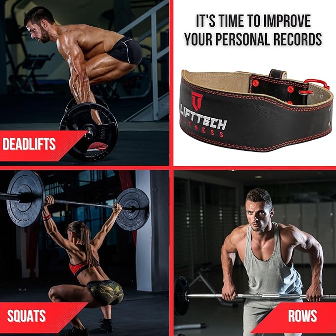 Lift Tech Fitness 4'' Padded Weight Lifting Belt - Leather Workout Belt for Men & Women - Gym Belt for Powerlifting, Deadlift, Strength training - 4'' Padded Belt for Weightlifting - Black