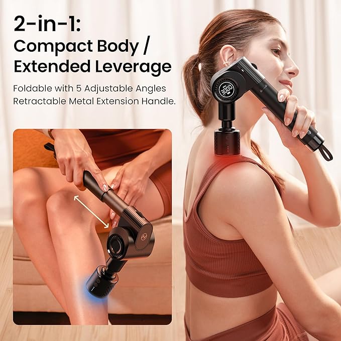 NAPRE Massage Gun with Heat and Cold,Deep Tissue Percussion Back Massager for Muscle/Neck/Body Pain Relief with Long Extension Handle,32-Speeds,Foldable with 5 Adjustable Angles,Mothers Day Gifts