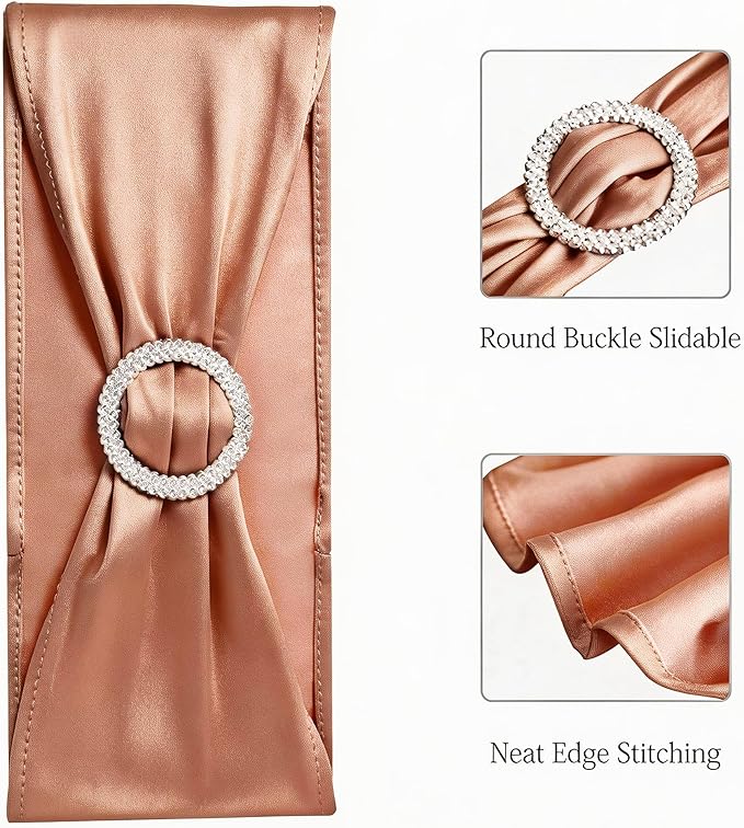 Spandex Rose Gold Chair Sashes 100 Pack Wedding Chair Bands with Buckles Pink Gold Chairs Bows for Party Birthday Bridal Shower Engagement Anniversary Outdoor Event Decorations