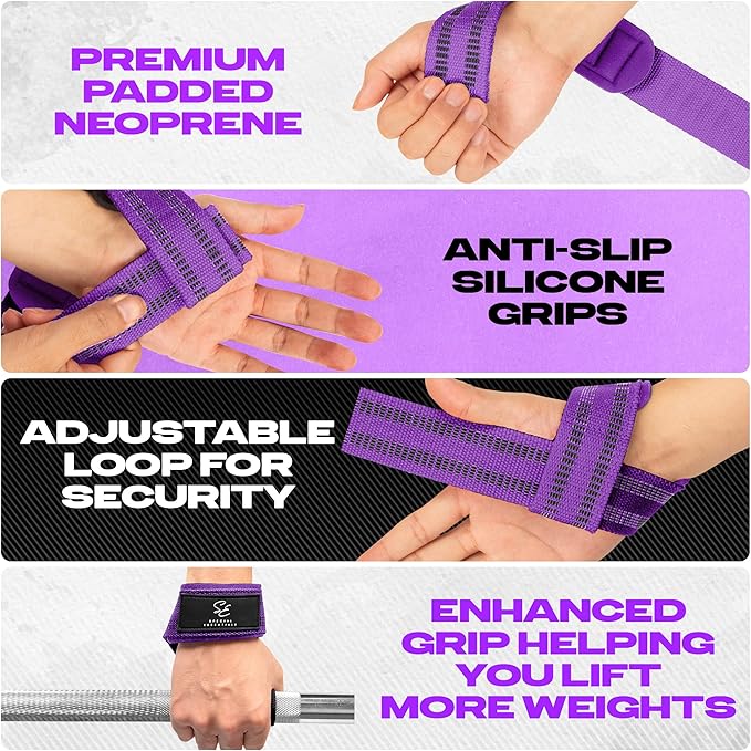 Special Essentials 2 Pack of Wrist Straps for Weightlifting - Two-Sided Anti Slip Silicone Grip & Padded Neoprene - Durable Gym Lifting Straps for Men and Women for Bodybuilding & Powerlifting